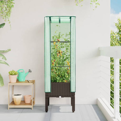 Vidaxx jardinière surélevée avec couverture de serre 40x40x140 cm aspect rotin