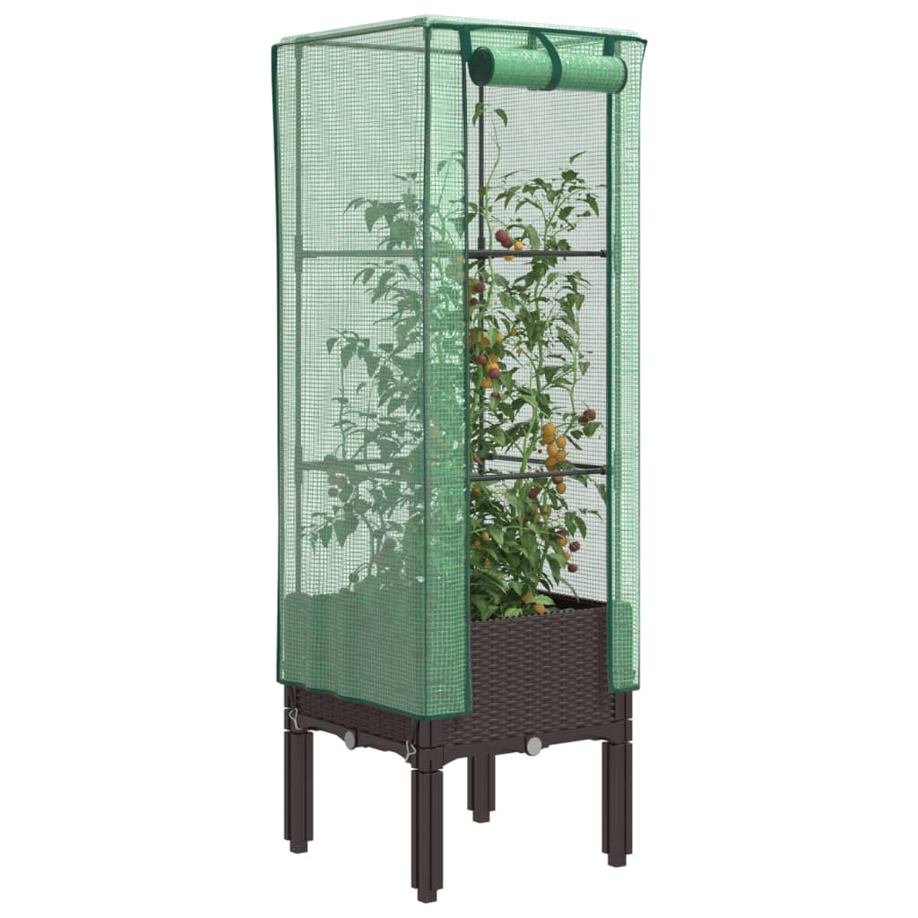 Vidaxx jardinière surélevée avec couverture de serre 40x40x140 cm aspect rotin