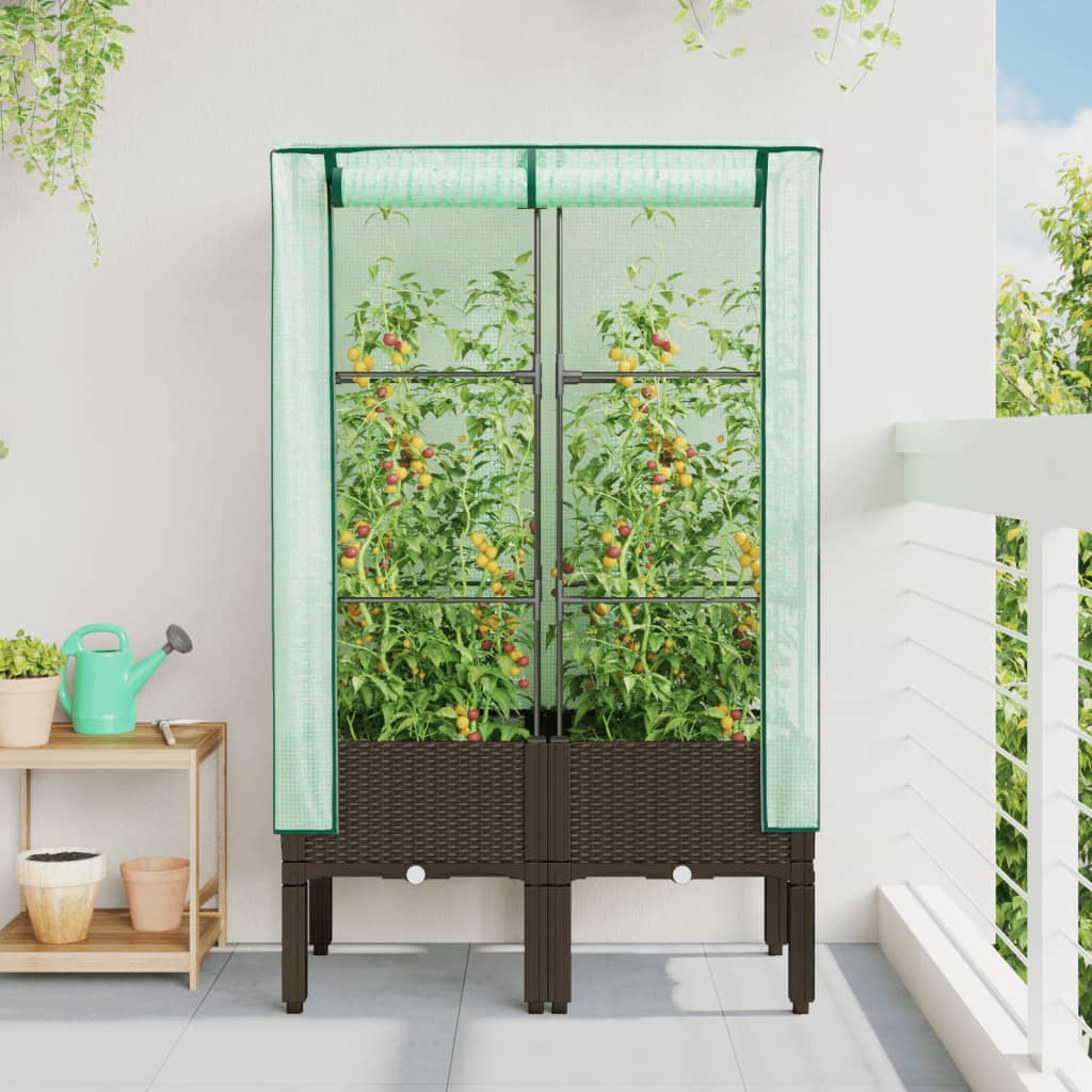 VidaXL jardinière surélevée avec couverture de serre 80x40x140 cm aspect rotin