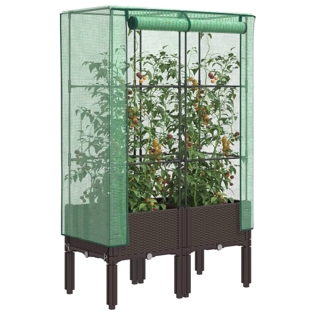 VidaXL jardinière surélevée avec couverture de serre 80x40x140 cm aspect rotin