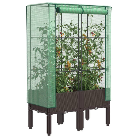 VidaXL jardinière surélevée avec couverture de serre 80x40x140 cm aspect rotin