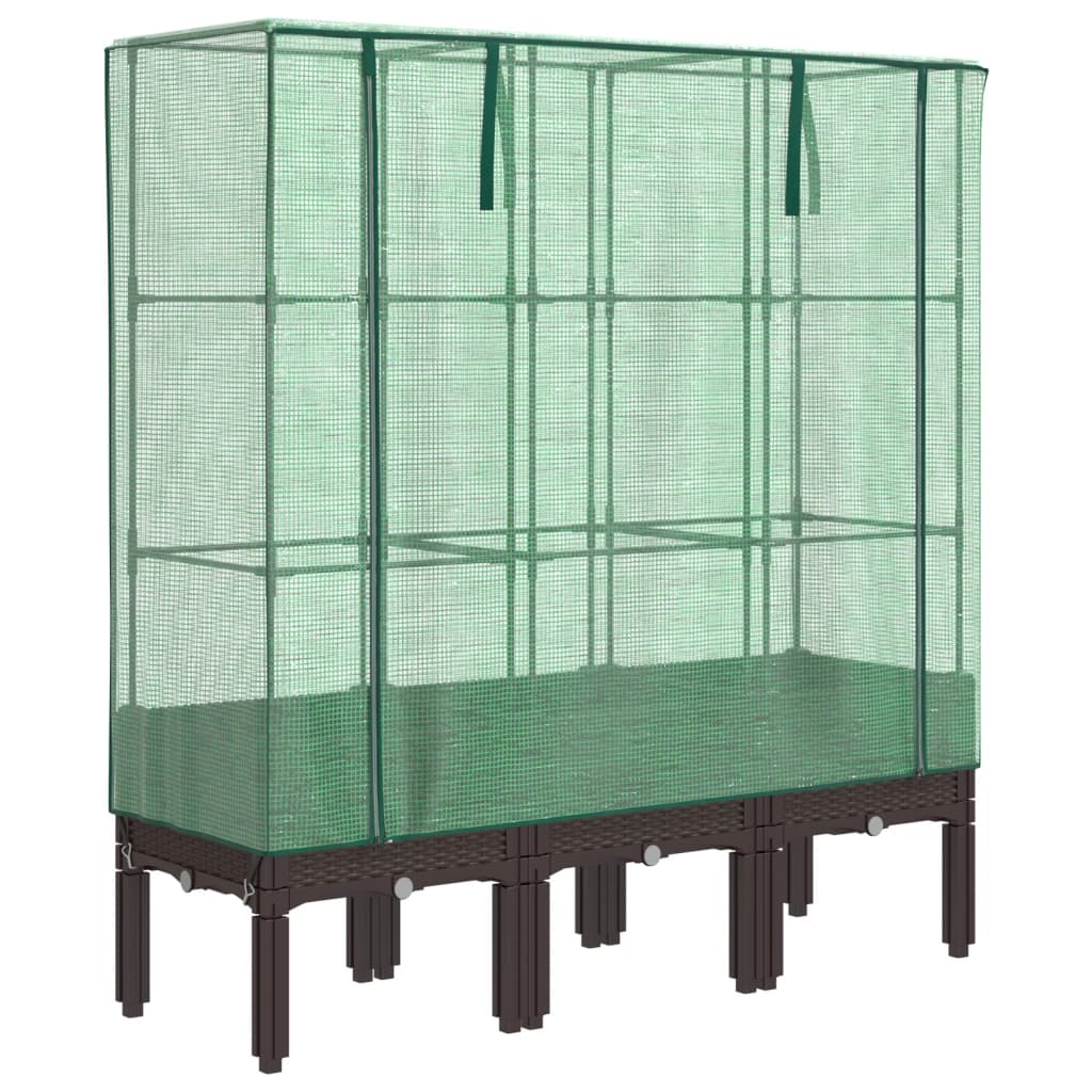 Vidaxx jardinière surélevée avec couverture de serre 120x40x140 cm aspect rotin