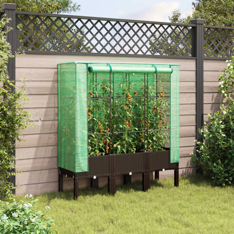 Vidaxx jardinière surélevée avec couverture de serre 120x40x140 cm aspect rotin