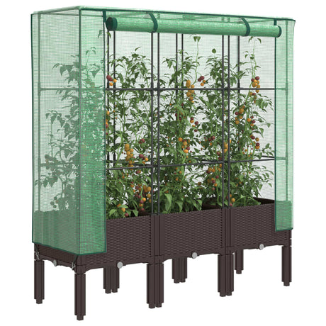 Vidaxx jardinière surélevée avec couverture de serre 120x40x140 cm aspect rotin