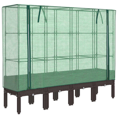 Vidaxx jardinière surélevée avec couverture de serre 160x40x140 cm aspect rotin