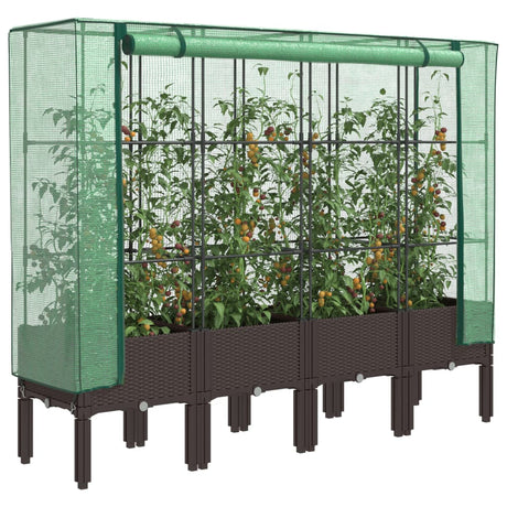 Vidaxx jardinière surélevée avec couverture de serre 160x40x140 cm aspect rotin