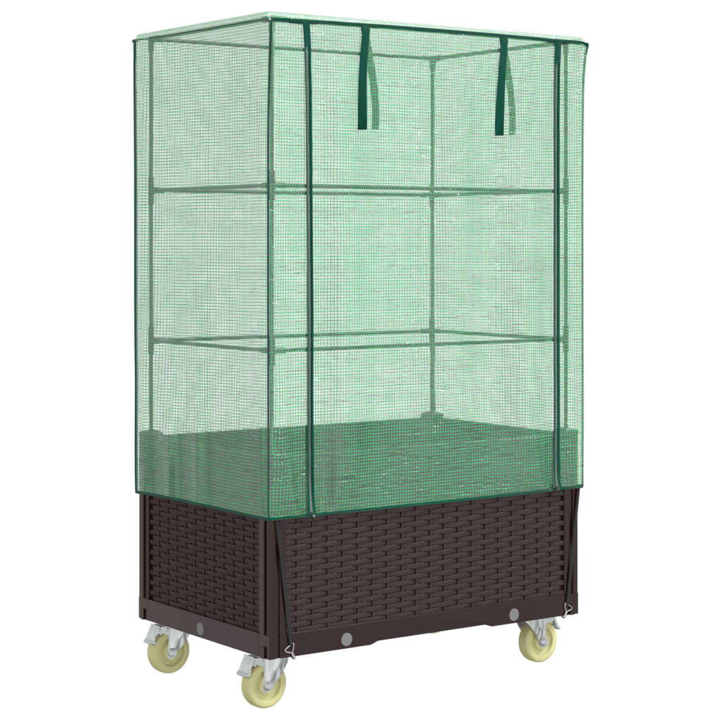 Vidaxx jardinière surélevée avec couvercle et roulettes 80x50x182 cm aspect rotin