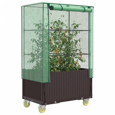 Vidaxx jardinière surélevée avec couvercle et roulettes 80x50x182 cm aspect rotin