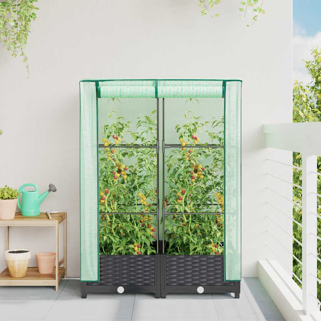 Vidaxx jardinière surélevée avec couverture de serre 80x40x123 cm aspect rotin