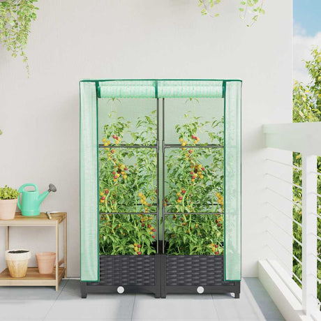 Vidaxx jardinière surélevée avec couverture de serre 80x40x123 cm aspect rotin