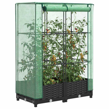 Vidaxx jardinière surélevée avec couverture de serre 80x40x123 cm aspect rotin