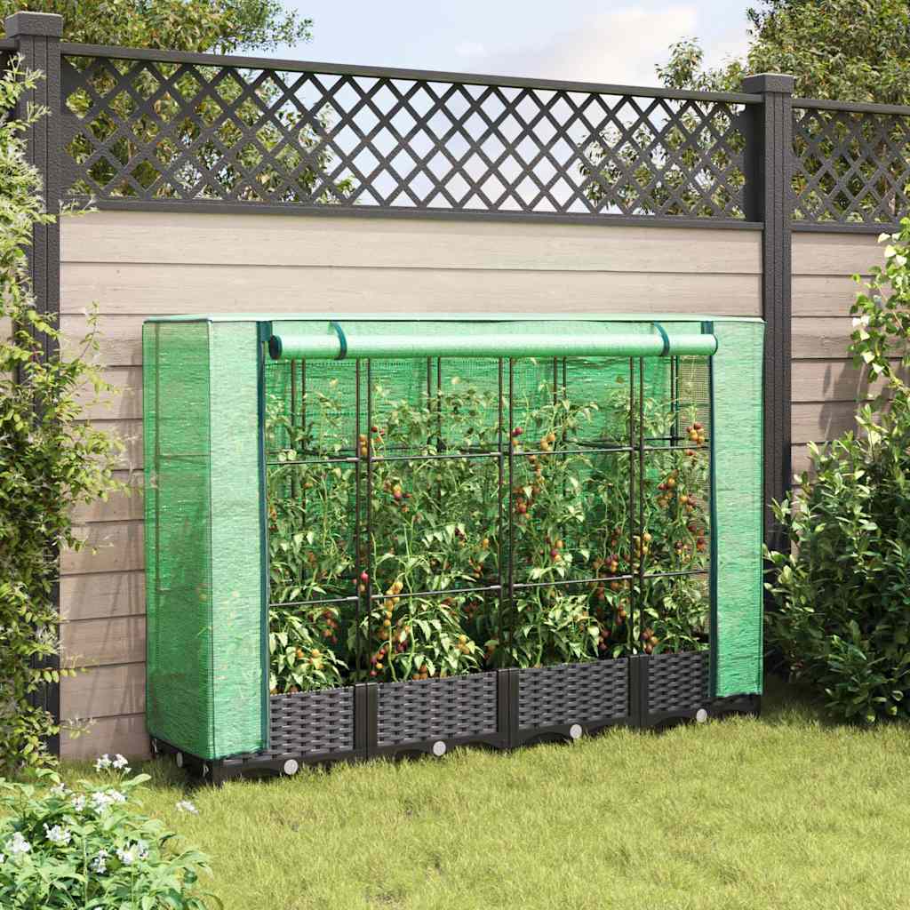 Vidaxx jardinière surélevée avec couverture de serre 160x40x123 cm aspect rotin
