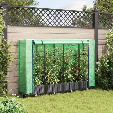 Vidaxx jardinière surélevée avec couverture de serre 160x40x123 cm aspect rotin