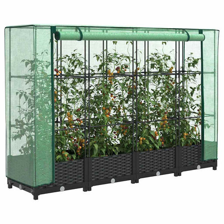 Vidaxx jardinière surélevée avec couverture de serre 160x40x123 cm aspect rotin