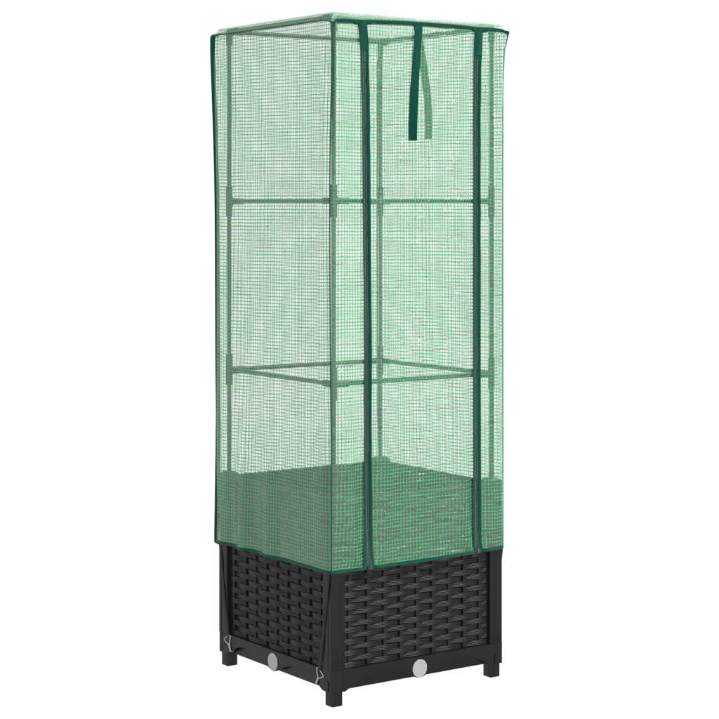 VidaXL jardinière surélevée avec couverture de serre 40x40x139 cm aspect rotin