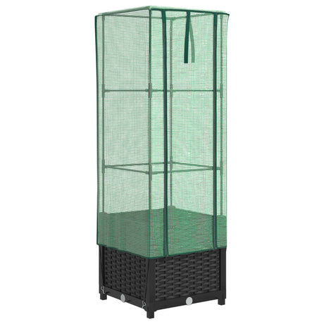 VidaXL jardinière surélevée avec couverture de serre 40x40x139 cm aspect rotin