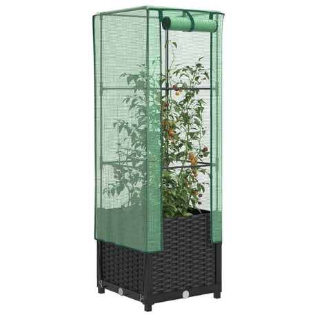 VidaXL jardinière surélevée avec couverture de serre 40x40x139 cm aspect rotin