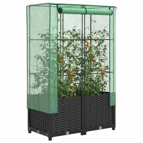 VidaXL jardinière surélevée avec couverture de serre 80x40x138 cm aspect rotin