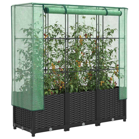 Vidaxx jardinière surélevée avec couverture de serre 120x40x138 cm aspect rotin