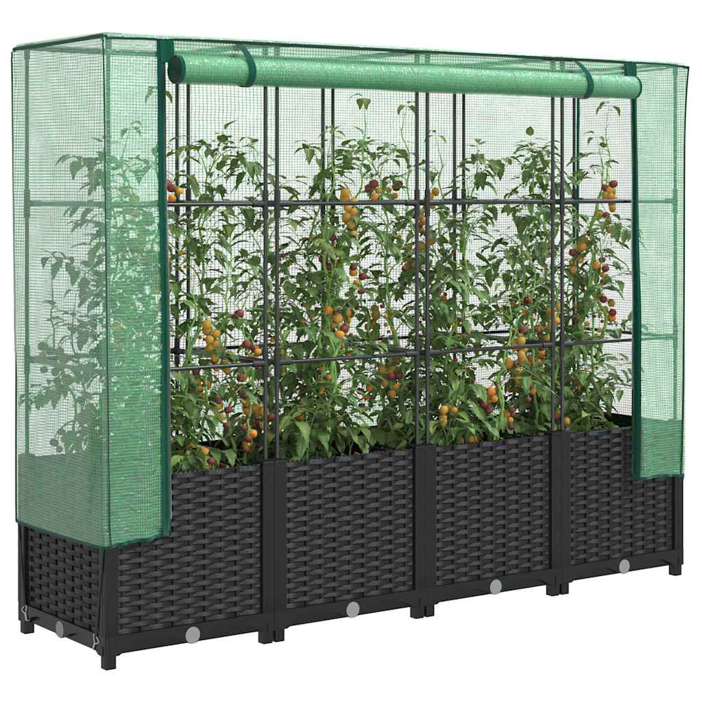 Vidaxx jardinière surélevée avec couverture de serre 160x40x138 cm aspect rotin