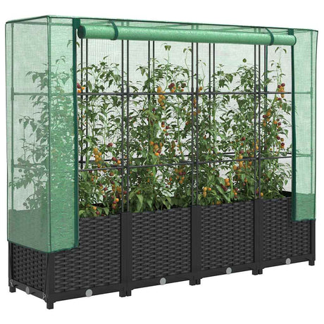 Vidaxx jardinière surélevée avec couverture de serre 160x40x138 cm aspect rotin