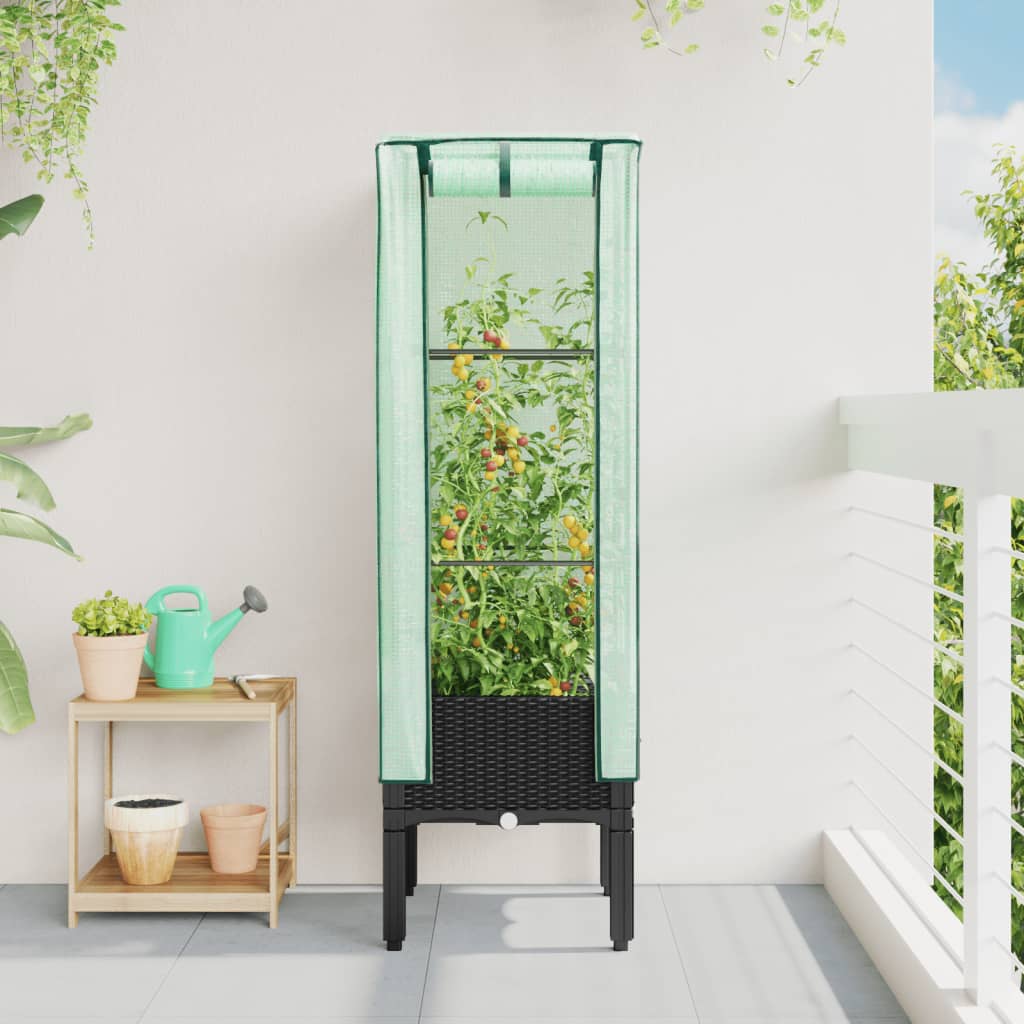 Vidaxx jardinière surélevée avec couverture de serre 40x40x140 cm aspect rotin