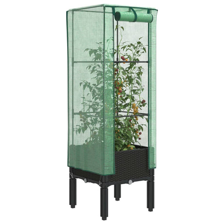 Vidaxx jardinière surélevée avec couverture de serre 40x40x140 cm aspect rotin