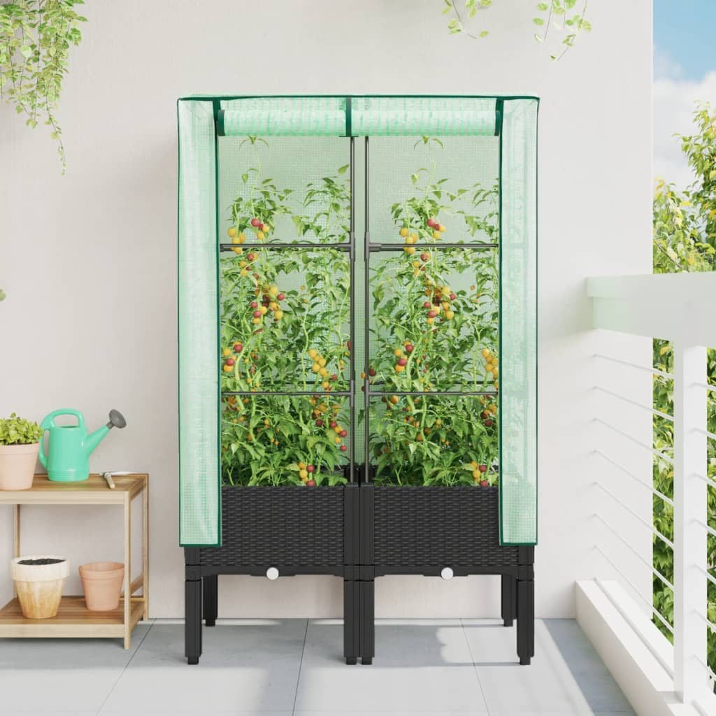 VidaXL jardinière surélevée avec couverture de serre 80x40x140 cm aspect rotin