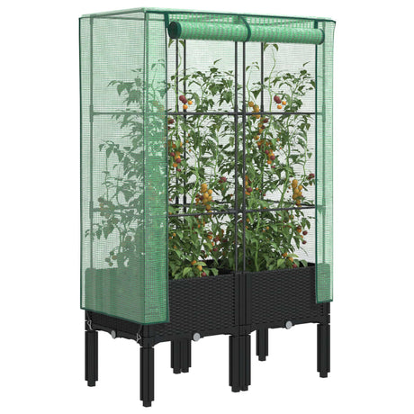 VidaXL jardinière surélevée avec couverture de serre 80x40x140 cm aspect rotin