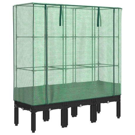 Vidaxx jardinière surélevée avec couverture de serre 120x40x140 cm aspect rotin