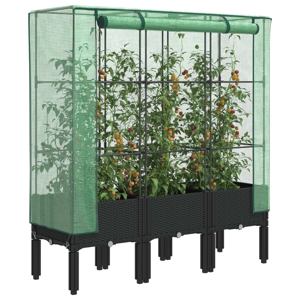 Vidaxx jardinière surélevée avec couverture de serre 120x40x140 cm aspect rotin