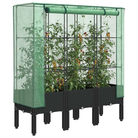 Vidaxx jardinière surélevée avec couverture de serre 120x40x140 cm aspect rotin