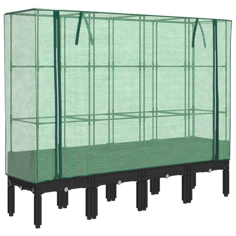 Vidaxx jardinière surélevée avec couverture de serre 160x40x140 cm aspect rotin