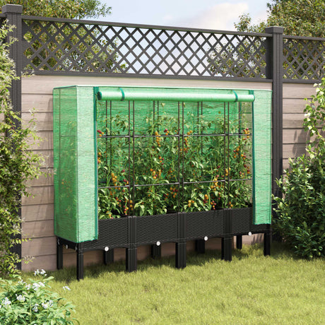 Vidaxx jardinière surélevée avec couverture de serre 160x40x140 cm aspect rotin