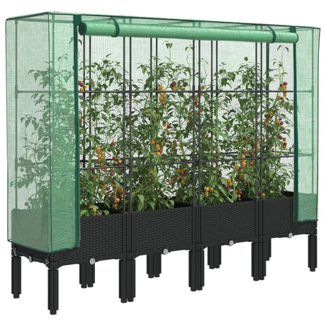 Vidaxx jardinière surélevée avec couverture de serre 160x40x140 cm aspect rotin