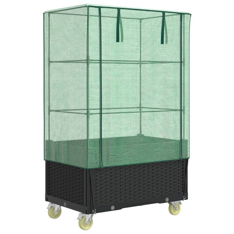 Vidaxx jardinière surélevée avec couvercle et roulettes 80x50x182 cm aspect rotin