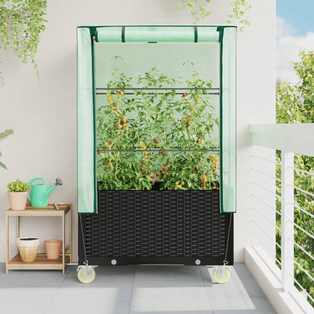 Vidaxx jardinière surélevée avec couvercle et roulettes 80x50x182 cm aspect rotin
