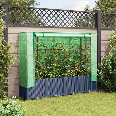 Vidaxx jardinière surélevée avec couverture de serre 160x40x138 cm aspect rotin