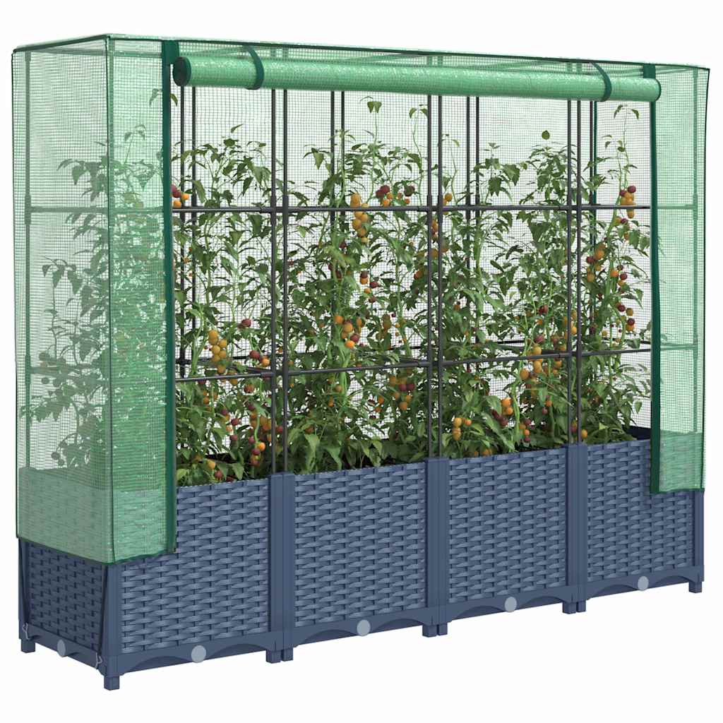 Vidaxx jardinière surélevée avec couverture de serre 160x40x138 cm aspect rotin