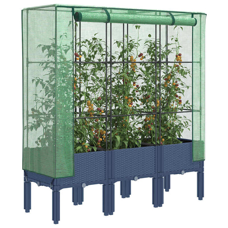 Vidaxx jardinière surélevée avec couverture de serre 120x40x140 cm aspect rotin