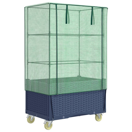 Vidaxx jardinière surélevée avec couvercle et roulettes 80x50x182 cm aspect rotin