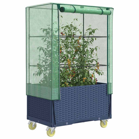 Vidaxx jardinière surélevée avec couvercle et roulettes 80x50x182 cm aspect rotin