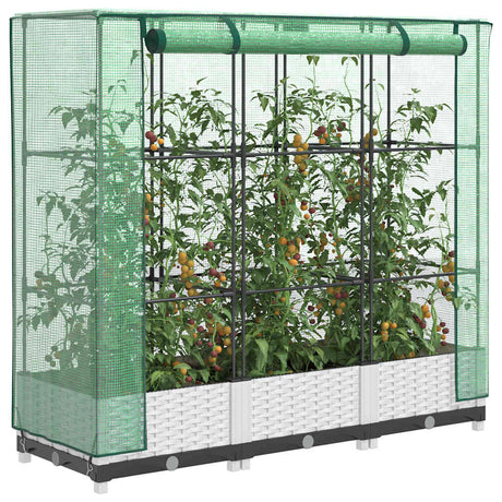 Vidaxx jardinière surélevée avec couverture de serre 120x40x123 cm aspect rotin