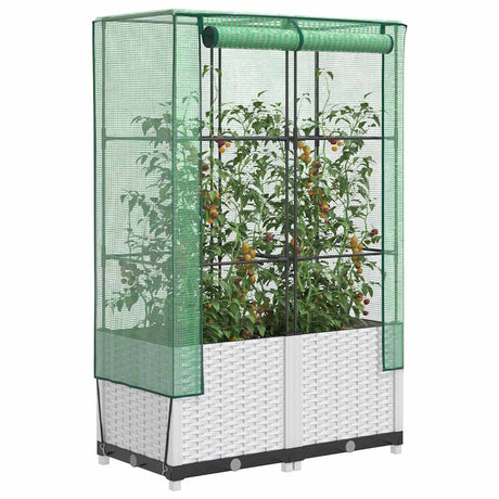 VidaXL jardinière surélevée avec couverture de serre 80x40x138 cm aspect rotin