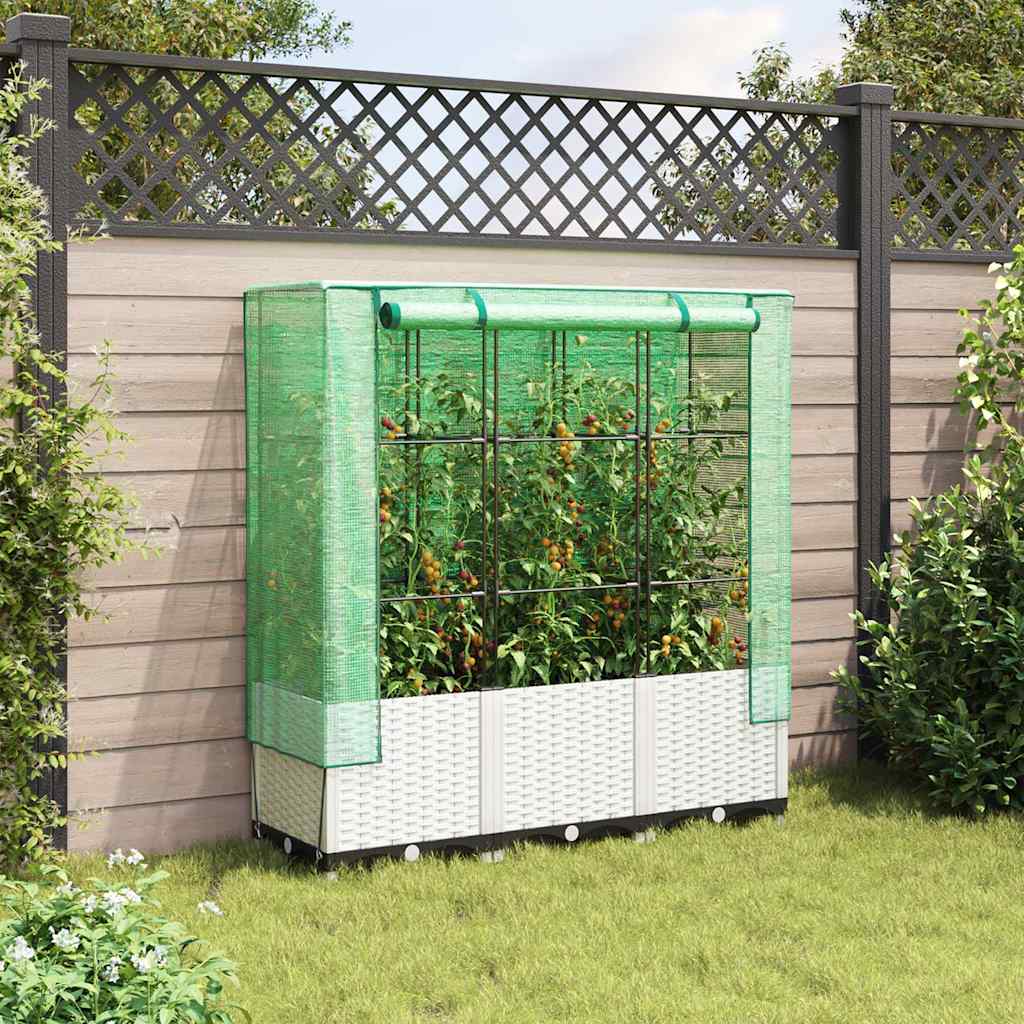 Vidaxx jardinière surélevée avec couverture de serre 120x40x138 cm aspect rotin