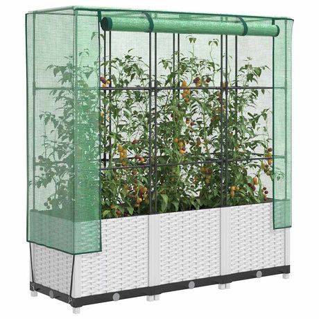 Vidaxx jardinière surélevée avec couverture de serre 120x40x138 cm aspect rotin