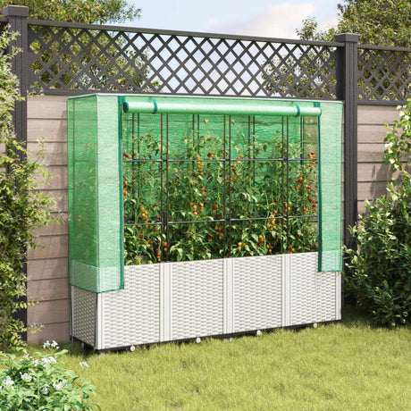VidaXL jardinière surélevée avec couverture de serre 160x40x153 cm aspect rotin