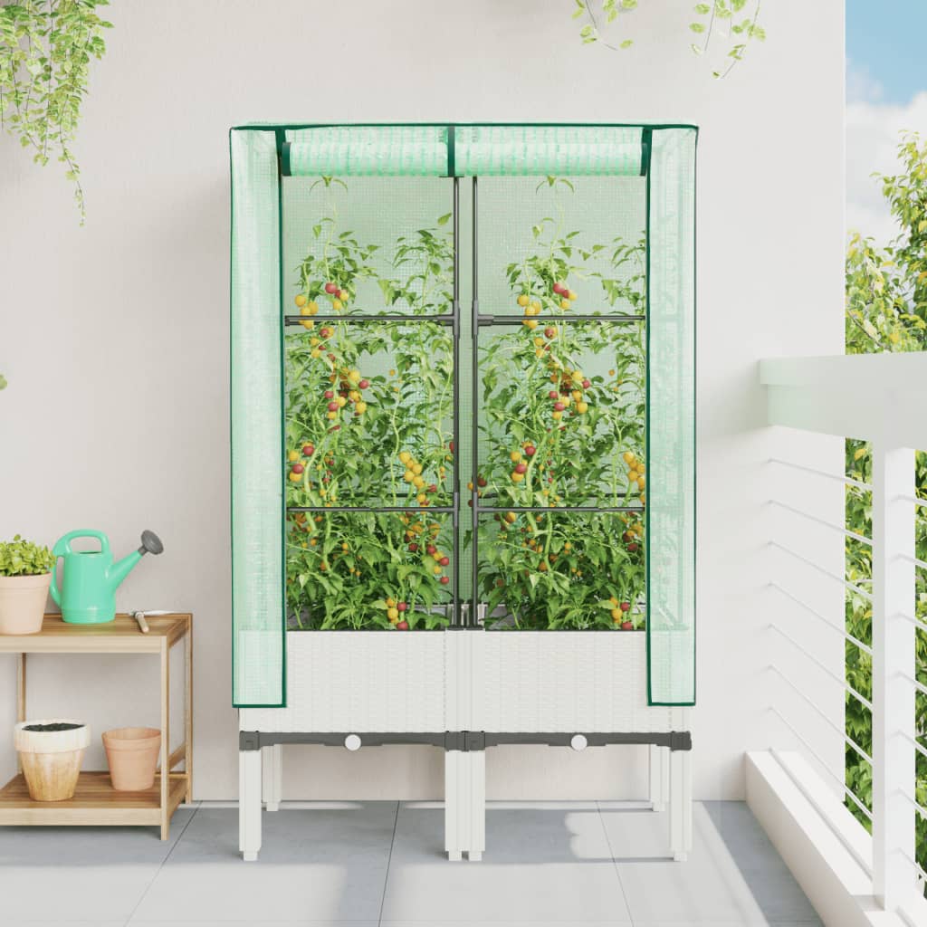 VidaXL jardinière surélevée avec couverture de serre 80x40x140 cm aspect rotin