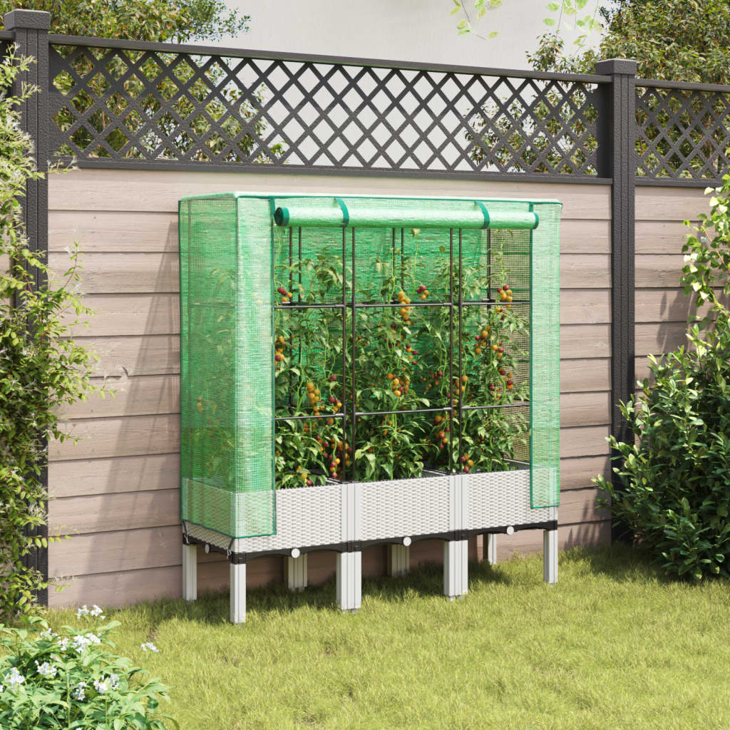 Vidaxx jardinière surélevée avec couverture de serre 120x40x140 cm aspect rotin