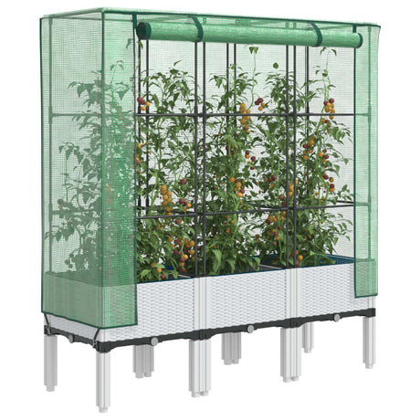 Vidaxx jardinière surélevée avec couverture de serre 120x40x140 cm aspect rotin